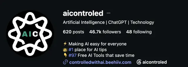 Instagram profile of @aicontroled showing 46.7K followers