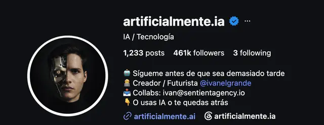 Instagram profile of @artificialmente.ia showing 461K followers