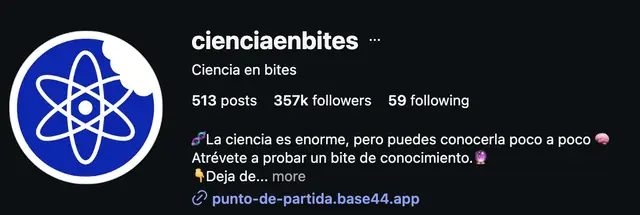 Instagram profile of @cienciaenbites showing 357K followers