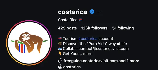 Instagram profile of @costarica showing 126K followers
