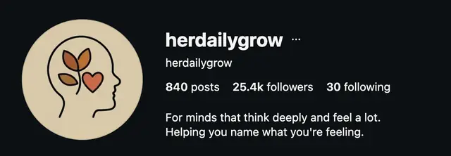 Instagram profile of @herdailygrow showing 25.4K followers