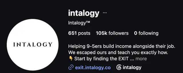 Instagram profile of @intalogy showing 105K followers