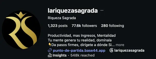 Instagram profile of @lariquezasagrada showing 77.6K followers