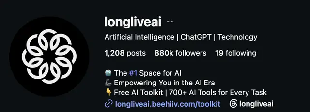 Instagram profile of @longliveai showing 880K followers