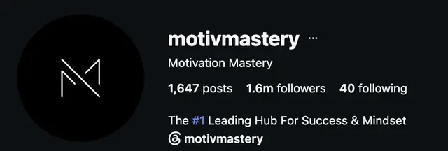 Instagram profile of @motivmastery showing 1.6M followers