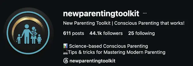 Instagram profile of @newparentingtoolkit showing 44.1K followers