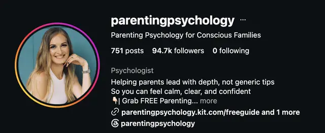 Instagram profile of @parentingpsychology showing 94.7K followers