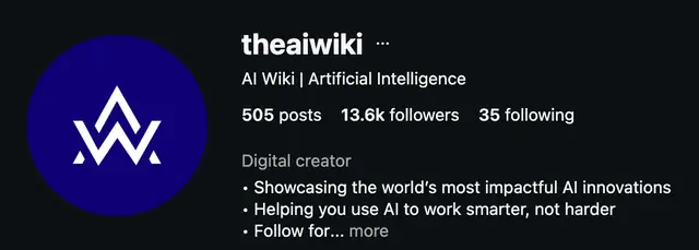 Instagram profile of @theaiwiki showing 13.6K followers