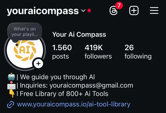 Instagram profile of @youraicompass showing 419K followers